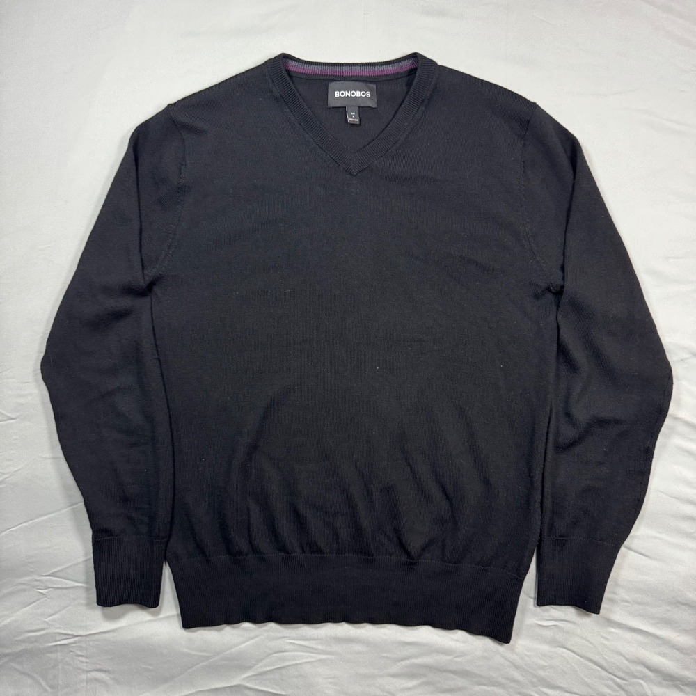 Bonobos Mens Slim Fit V-Neck Sweater Black 100% Extra Fine Merino Wool Small